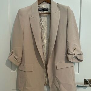 Zara Cream Blazer Lightweight 3/4 Sleeves